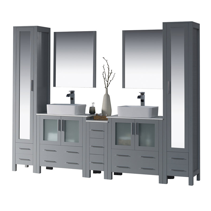 Orren Ellis Mance 102" Double Bathroom Vanity Set with Mirror & Linen